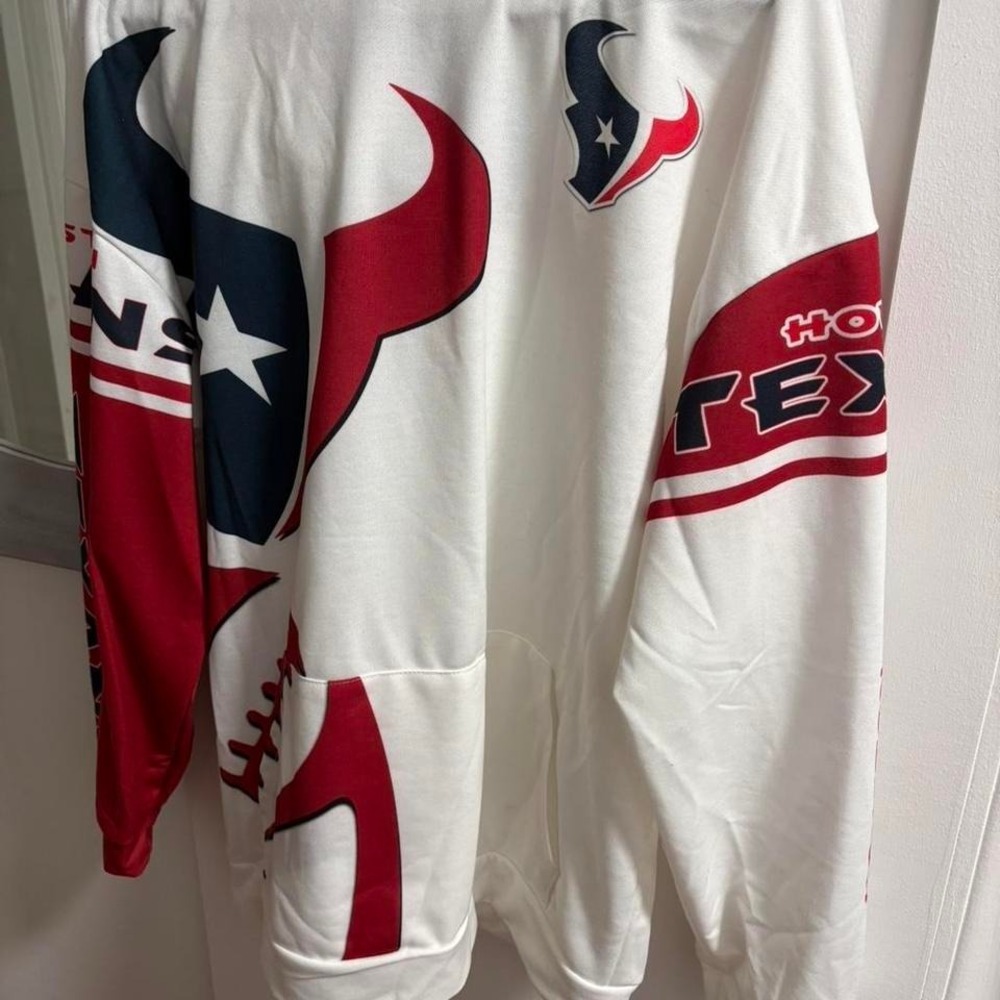 Houston Texans NFL All Over Print Hoodie Mens Medium White Red Navy Bull Logo